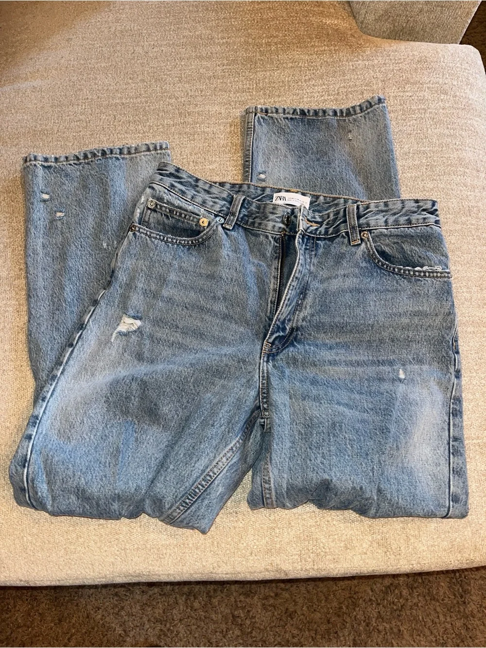Zara Distressed Light Blue Boyfriend Jeans